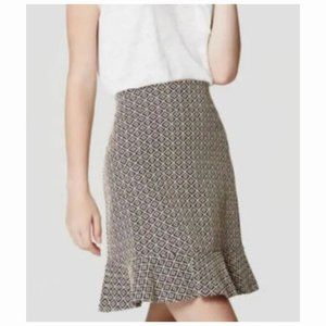 Loft Ann Taylor Navy Beige Ruffle Hem Jacquard Women's Mini Skirt Size Large
